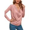 imageLYANER Womens Loose Cowl Neck Ruched Stretch Long Sleeve Blouse Shirt TopPink