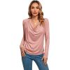 imageLYANER Womens Loose Cowl Neck Ruched Stretch Long Sleeve Blouse Shirt TopPink