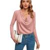 imageLYANER Womens Loose Cowl Neck Ruched Stretch Long Sleeve Blouse Shirt TopPink
