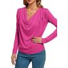 imageLYANER Womens Loose Cowl Neck Ruched Stretch Long Sleeve Blouse Shirt TopRose