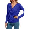 imageLYANER Womens Loose Cowl Neck Ruched Stretch Long Sleeve Blouse Shirt TopRoyal Blue