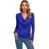 imageLYANER Womens Loose Cowl Neck Ruched Stretch Long Sleeve Blouse Shirt TopRoyal Blue
