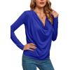 imageLYANER Womens Loose Cowl Neck Ruched Stretch Long Sleeve Blouse Shirt TopRoyal Blue