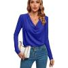 imageLYANER Womens Loose Cowl Neck Ruched Stretch Long Sleeve Blouse Shirt TopRoyal Blue