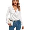 imageLYANER Womens Loose Cowl Neck Ruched Stretch Long Sleeve Blouse Shirt TopWhite