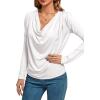 imageLYANER Womens Loose Cowl Neck Ruched Stretch Long Sleeve Blouse Shirt TopWhite