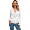 imageLYANER Womens Loose Cowl Neck Ruched Stretch Long Sleeve Blouse Shirt TopWhite