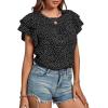 imageLYANER Womens Polka Dots Scoop Neck Layer Ruffle Trim Short Sleeve Blouse Shirt TopBlack