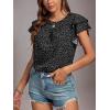 imageLYANER Womens Polka Dots Scoop Neck Layer Ruffle Trim Short Sleeve Blouse Shirt TopBlack
