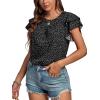 imageLYANER Womens Polka Dots Scoop Neck Layer Ruffle Trim Short Sleeve Blouse Shirt TopBlack