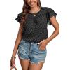 imageLYANER Womens Polka Dots Scoop Neck Layer Ruffle Trim Short Sleeve Blouse Shirt TopBlack