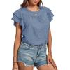 imageLYANER Womens Polka Dots Scoop Neck Layer Ruffle Trim Short Sleeve Blouse Shirt TopBlue