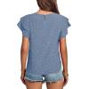 imageLYANER Womens Polka Dots Scoop Neck Layer Ruffle Trim Short Sleeve Blouse Shirt TopBlue