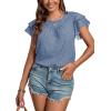imageLYANER Womens Polka Dots Scoop Neck Layer Ruffle Trim Short Sleeve Blouse Shirt TopBlue