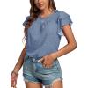 imageLYANER Womens Polka Dots Scoop Neck Layer Ruffle Trim Short Sleeve Blouse Shirt TopBlue