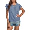 imageLYANER Womens Polka Dots Scoop Neck Layer Ruffle Trim Short Sleeve Blouse Shirt TopBlue