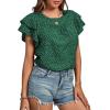 imageLYANER Womens Polka Dots Scoop Neck Layer Ruffle Trim Short Sleeve Blouse Shirt TopDark Green