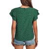 imageLYANER Womens Polka Dots Scoop Neck Layer Ruffle Trim Short Sleeve Blouse Shirt TopDark Green