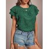 imageLYANER Womens Polka Dots Scoop Neck Layer Ruffle Trim Short Sleeve Blouse Shirt TopDark Green