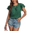 imageLYANER Womens Polka Dots Scoop Neck Layer Ruffle Trim Short Sleeve Blouse Shirt TopDark Green
