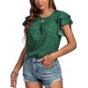 imageLYANER Womens Polka Dots Scoop Neck Layer Ruffle Trim Short Sleeve Blouse Shirt TopDark Green