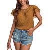 imageLYANER Womens Polka Dots Scoop Neck Layer Ruffle Trim Short Sleeve Blouse Shirt TopGinger