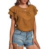 imageLYANER Womens Polka Dots Scoop Neck Layer Ruffle Trim Short Sleeve Blouse Shirt TopGinger