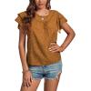 imageLYANER Womens Polka Dots Scoop Neck Layer Ruffle Trim Short Sleeve Blouse Shirt TopGinger