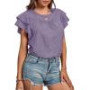 imageLYANER Womens Polka Dots Scoop Neck Layer Ruffle Trim Short Sleeve Blouse Shirt TopLight Purple