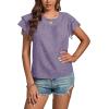 imageLYANER Womens Polka Dots Scoop Neck Layer Ruffle Trim Short Sleeve Blouse Shirt TopLight Purple