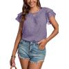 imageLYANER Womens Polka Dots Scoop Neck Layer Ruffle Trim Short Sleeve Blouse Shirt TopLight Purple