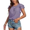 imageLYANER Womens Polka Dots Scoop Neck Layer Ruffle Trim Short Sleeve Blouse Shirt TopLight Purple
