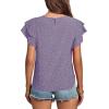 imageLYANER Womens Polka Dots Scoop Neck Layer Ruffle Trim Short Sleeve Blouse Shirt TopLight Purple