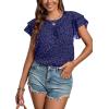 imageLYANER Womens Polka Dots Scoop Neck Layer Ruffle Trim Short Sleeve Blouse Shirt TopNavy