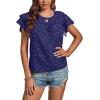 imageLYANER Womens Polka Dots Scoop Neck Layer Ruffle Trim Short Sleeve Blouse Shirt TopNavy