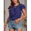 imageLYANER Womens Polka Dots Scoop Neck Layer Ruffle Trim Short Sleeve Blouse Shirt TopNavy
