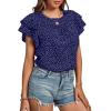 imageLYANER Womens Polka Dots Scoop Neck Layer Ruffle Trim Short Sleeve Blouse Shirt TopNavy