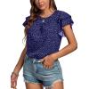 imageLYANER Womens Polka Dots Scoop Neck Layer Ruffle Trim Short Sleeve Blouse Shirt TopNavy