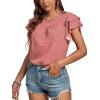 imageLYANER Womens Polka Dots Scoop Neck Layer Ruffle Trim Short Sleeve Blouse Shirt TopPink