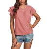 imageLYANER Womens Polka Dots Scoop Neck Layer Ruffle Trim Short Sleeve Blouse Shirt TopPink