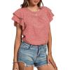 imageLYANER Womens Polka Dots Scoop Neck Layer Ruffle Trim Short Sleeve Blouse Shirt TopPink