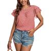 imageLYANER Womens Polka Dots Scoop Neck Layer Ruffle Trim Short Sleeve Blouse Shirt TopPink