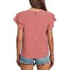 imageLYANER Womens Polka Dots Scoop Neck Layer Ruffle Trim Short Sleeve Blouse Shirt TopPink