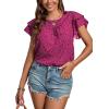imageLYANER Womens Polka Dots Scoop Neck Layer Ruffle Trim Short Sleeve Blouse Shirt TopPurple