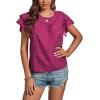 imageLYANER Womens Polka Dots Scoop Neck Layer Ruffle Trim Short Sleeve Blouse Shirt TopPurple