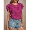 imageLYANER Womens Polka Dots Scoop Neck Layer Ruffle Trim Short Sleeve Blouse Shirt TopPurple