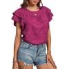 imageLYANER Womens Polka Dots Scoop Neck Layer Ruffle Trim Short Sleeve Blouse Shirt TopPurple