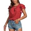 imageLYANER Womens Polka Dots Scoop Neck Layer Ruffle Trim Short Sleeve Blouse Shirt TopRed