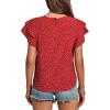 imageLYANER Womens Polka Dots Scoop Neck Layer Ruffle Trim Short Sleeve Blouse Shirt TopRed