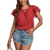 imageLYANER Womens Polka Dots Scoop Neck Layer Ruffle Trim Short Sleeve Blouse Shirt TopRed